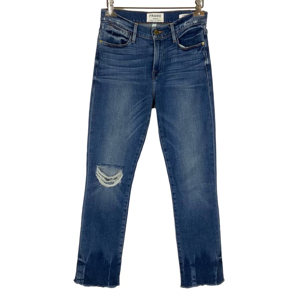 Frame Denim Le High Straight Leg Jeans Merriweather Wash Raw Hem Womens Size 25
